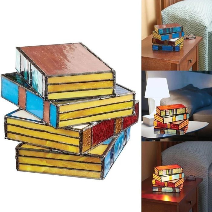 Stained Glass Stacked Books Lamp,Stained Glass Table Lamp, Vergissim Book Light