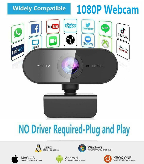 Zoom Skype FHD USB Webcam & Mic Full HD 1080P Streaming Camera for PC MAC Laptop - Smart Living Box