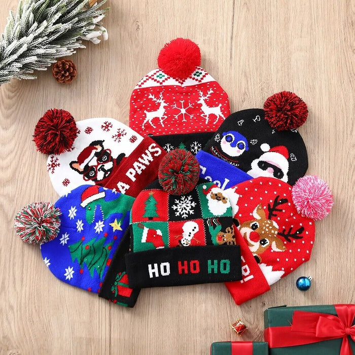 Christmas Themed Light Up Beanie with LED Lights Xmas Gift for Kids Adult - Smart Living Box