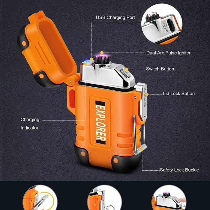 Electric Plasma Waterproof Rechargeable Dual Arc Lighter - Smart Living Box