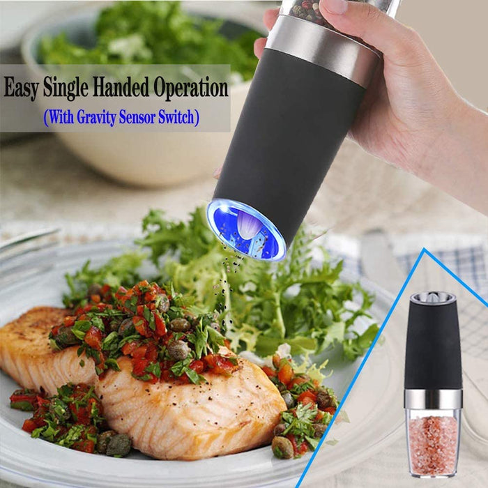 Pepper Grinder, Gravity Electric Pepper Mill，Battery Operated Automatic Salt Mill with Blue LED Light,One Handed Operation,Adjustable Coarseness - Smart Living Box