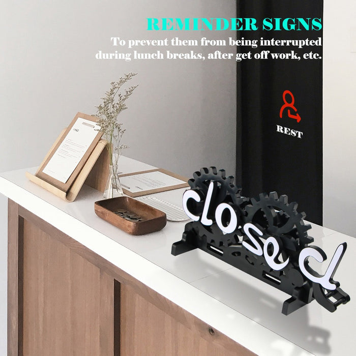 Wooden Double-Sided Open/closed Sign Signs Reversible Gear Business Closing Sign - Smart Living Box