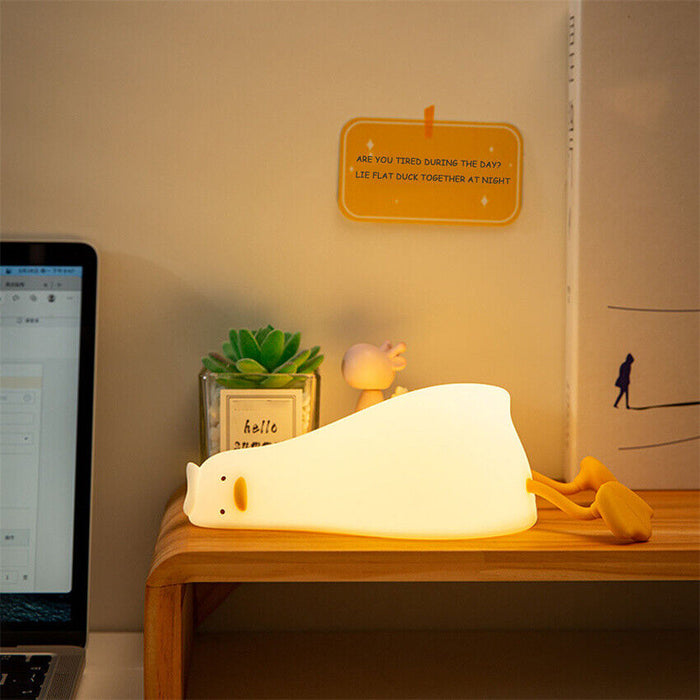 Lying Flat Duck Night Light Silicone Pat Lamp Cartoon Cute Children Nightlights - Smart Living Box