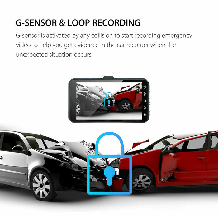 Dash Cam 4" LCD Car DVR Driving Recorder Dual Lens Camera 1080P Vehicle Video - Smart Living Box