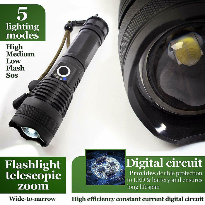 High Power 900000Lumens XHP50 Zoom Flashlight LED Rechargeable Torch Headlamp - Smart Living Box